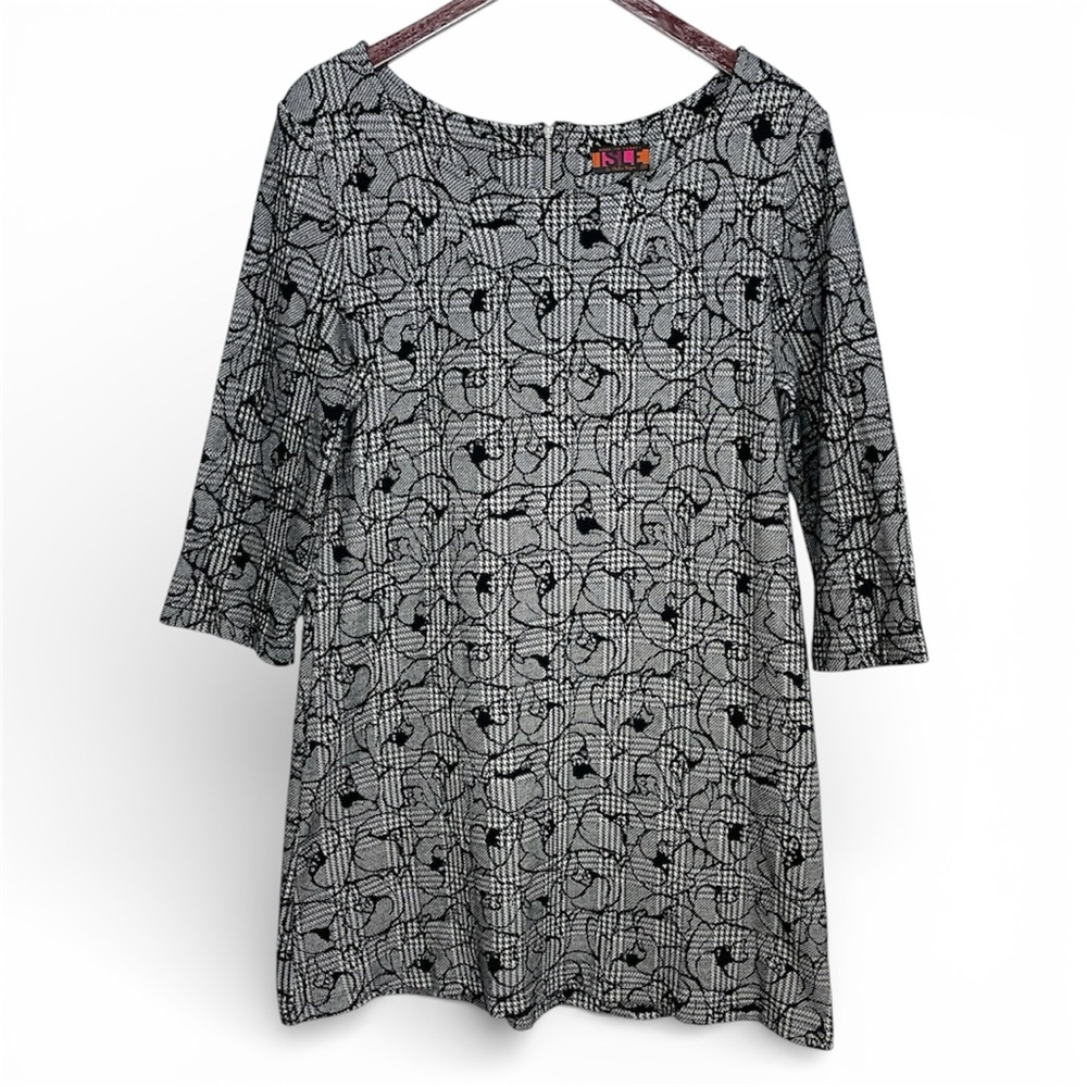 Isle By Melis Kozan Black and Grey 3/4 Sleeve Patterned Dress Size M